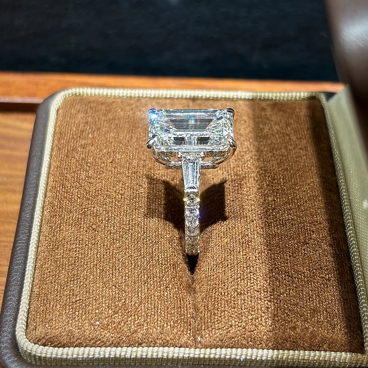 Emerald-Cut Ring with Hidden Halo in white gold with laboratory-grown diamonds