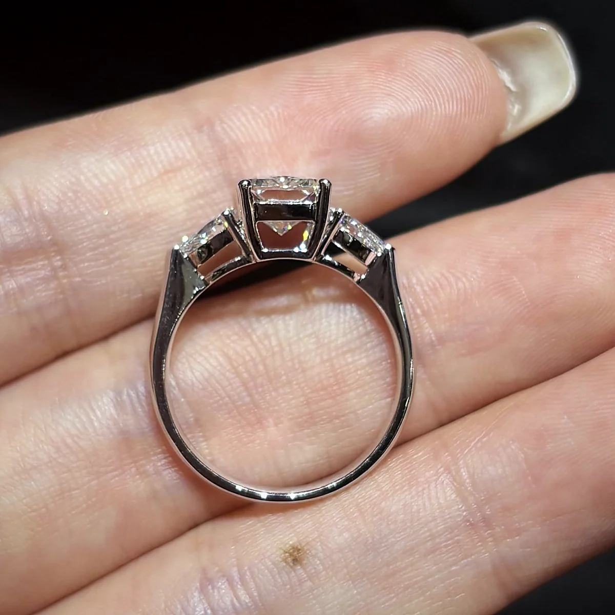 Three-Stone Ring with Tapered Side Stones in white gold with laboratory-grown diamonds