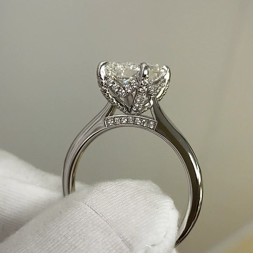 Solitaire with Pavé Hidden Halo in white gold with laboratory-grown diamonds