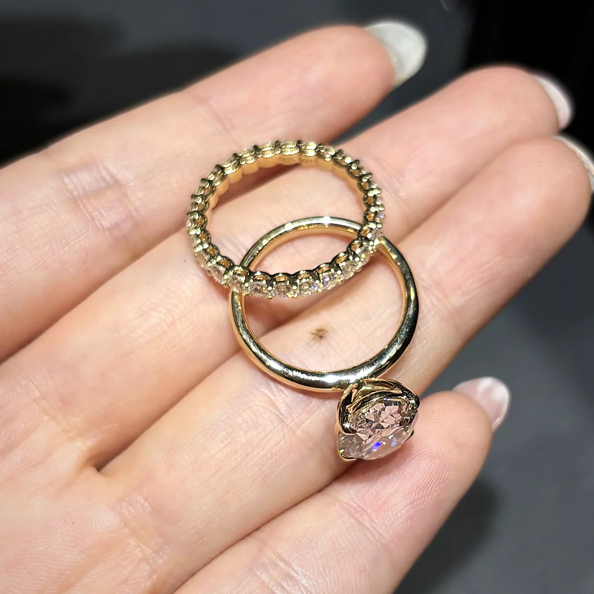 Diamond Eternity Band Stack in yellow gold with laboratory-grown diamonds