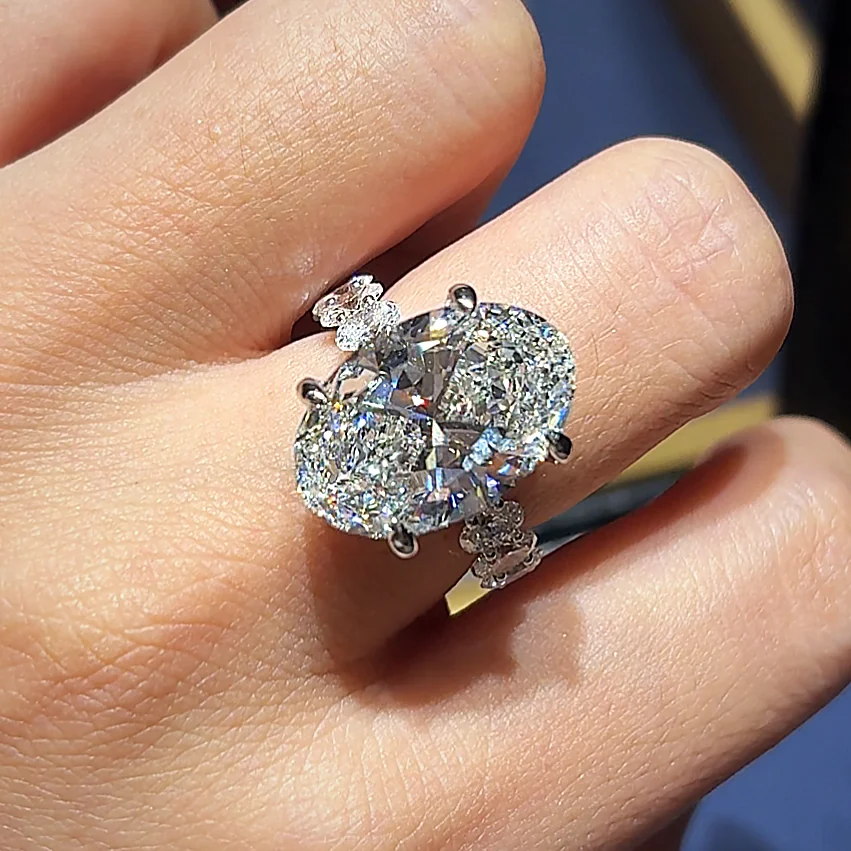 Oval Ring with Side-Stone Accents in white gold with laboratory-grown diamonds