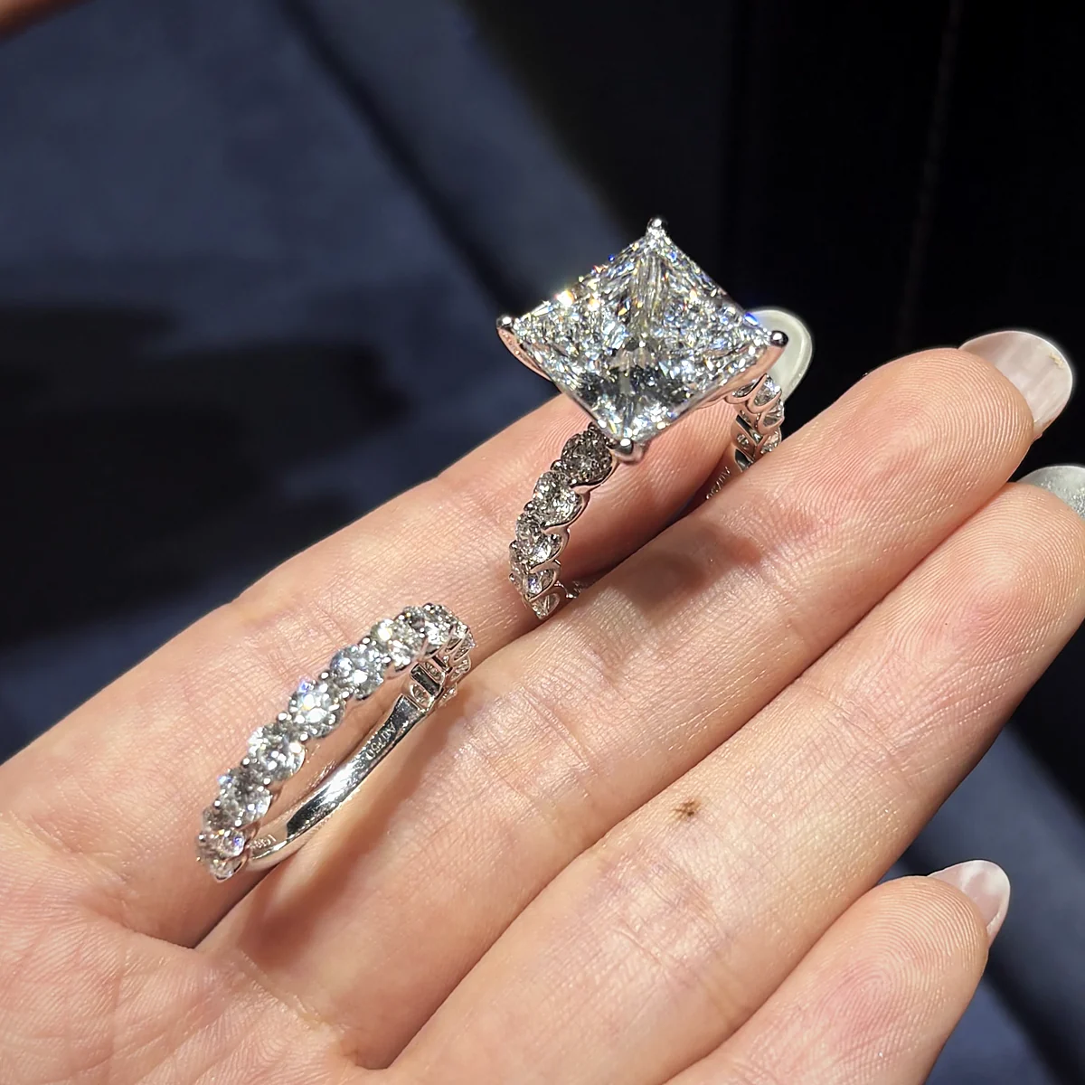 Princess-Cut Pavé Ring with Matching Band in white gold with laboratory-grown diamonds