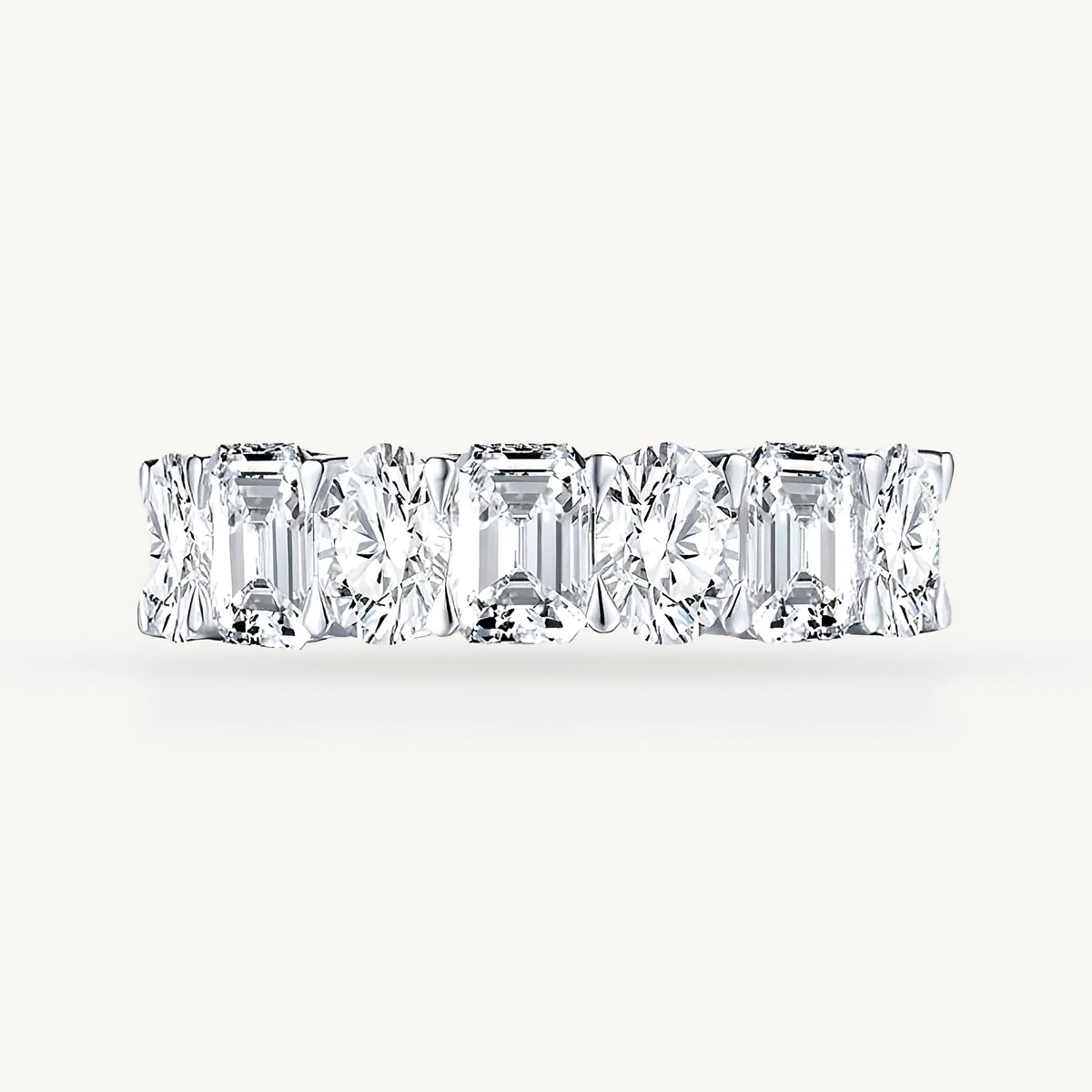 Alternating Emerald & Oval Eternity Band in 14k White Gold