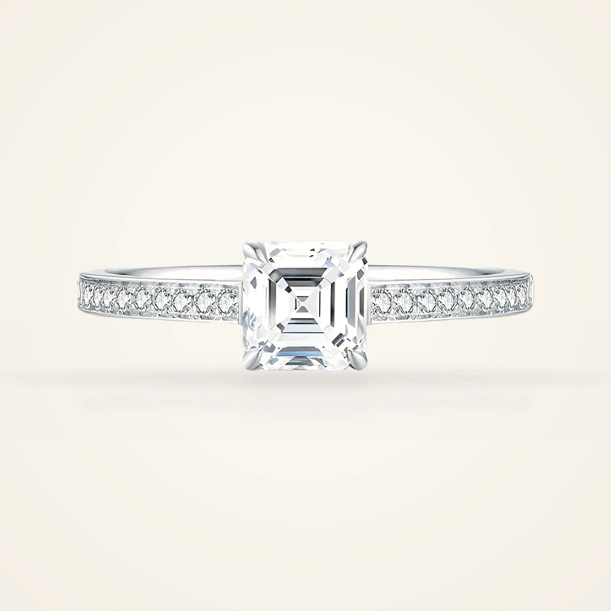 Asscher Pavé Solitaire Ring in 14k White Gold