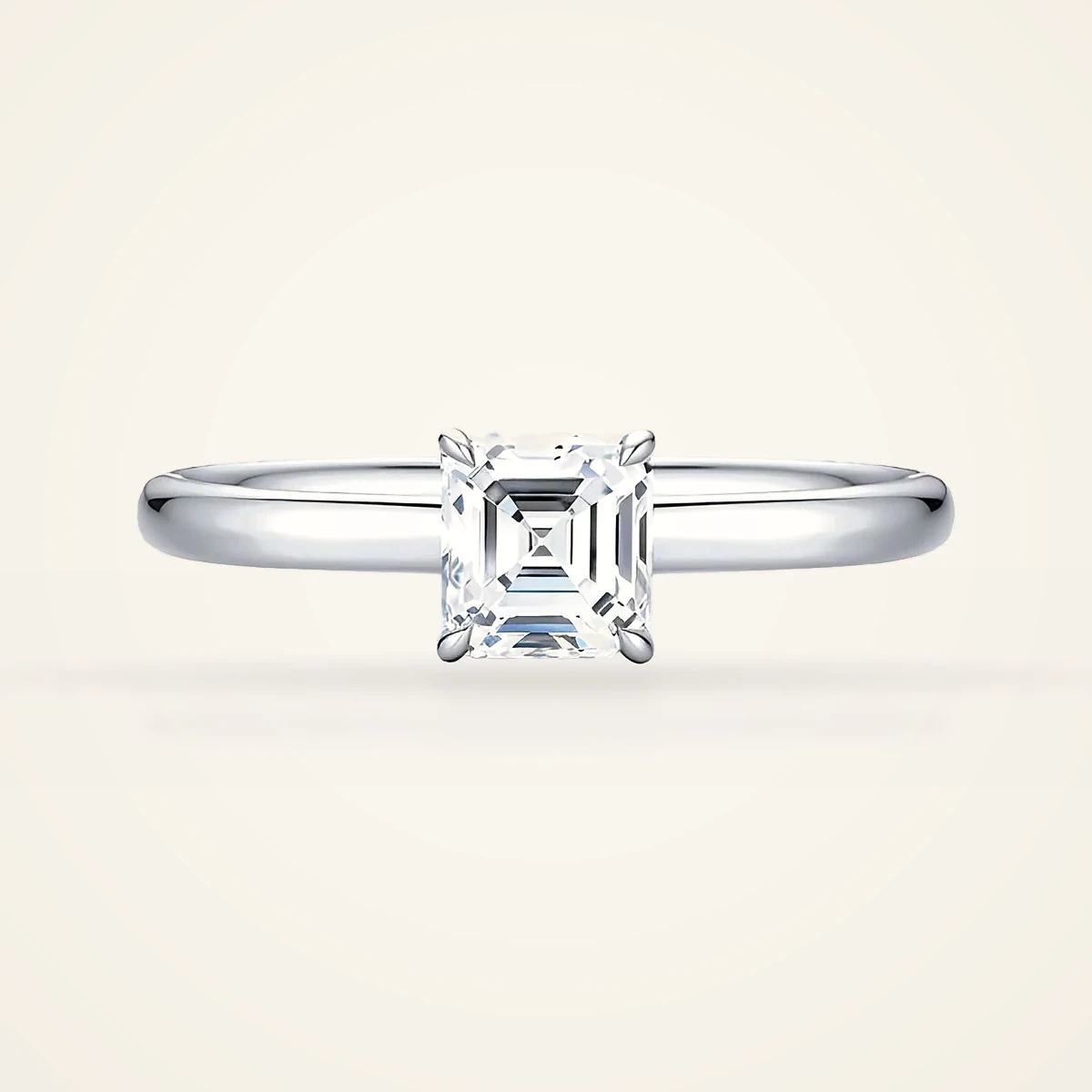 Asscher Solitaire Ring in 14k White Gold