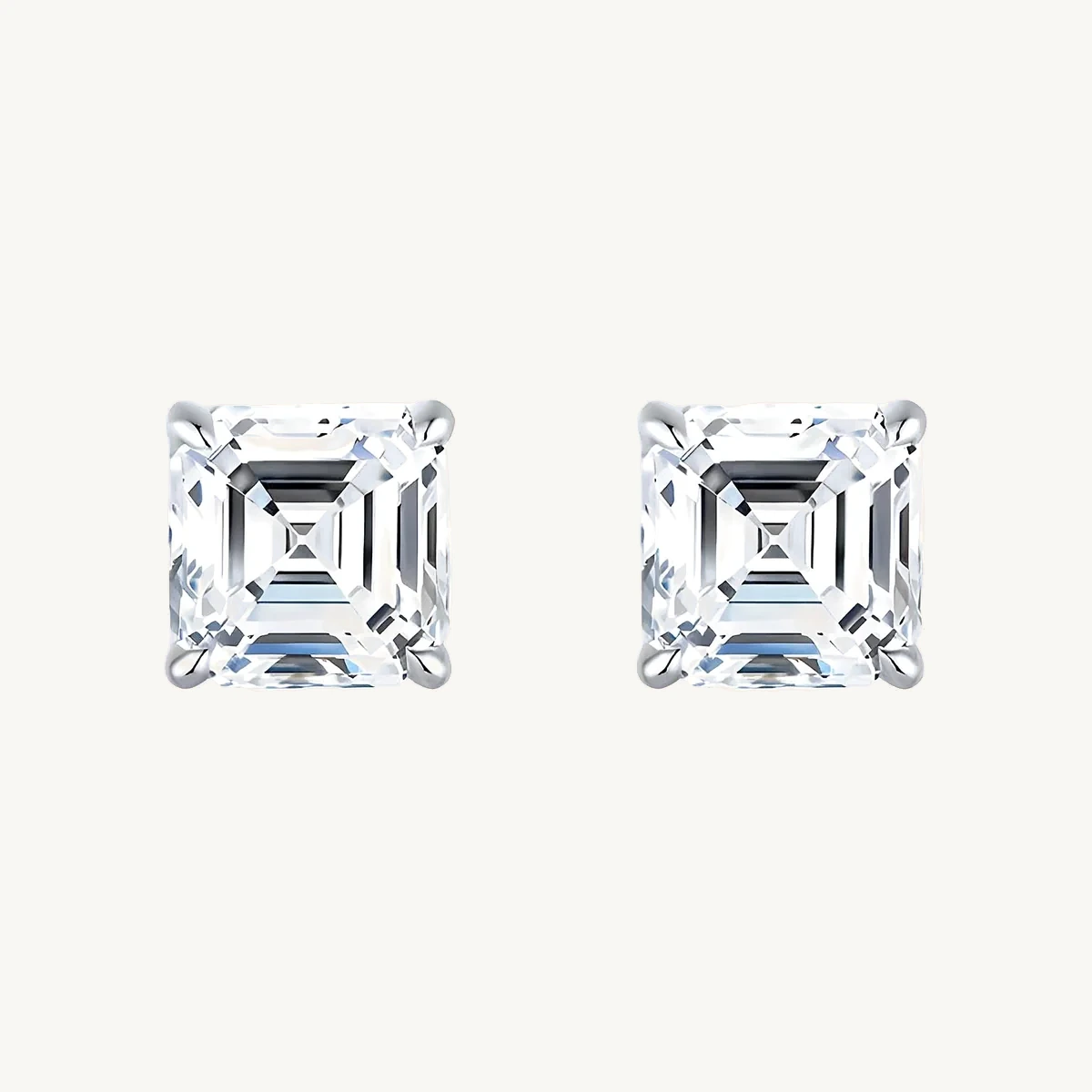 Asscher Stud Earrings in 14k White Gold