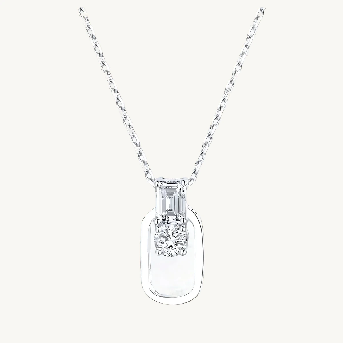 Baguette & Round Open-Link Pendant in 14k White Gold
