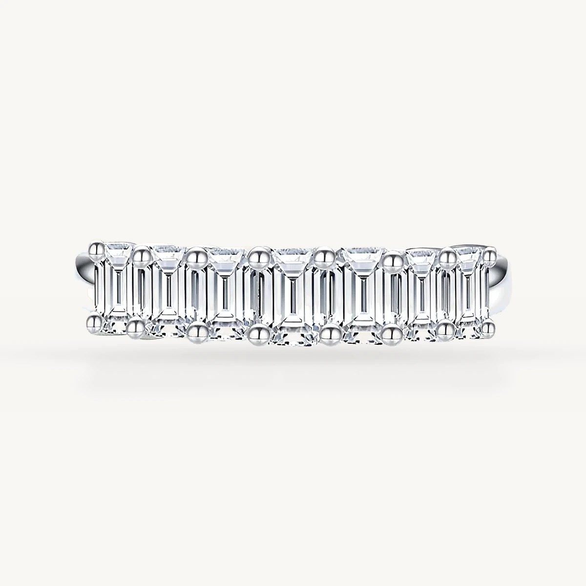 Baguette Channel Band with Pavé Rails in 14k White Gold