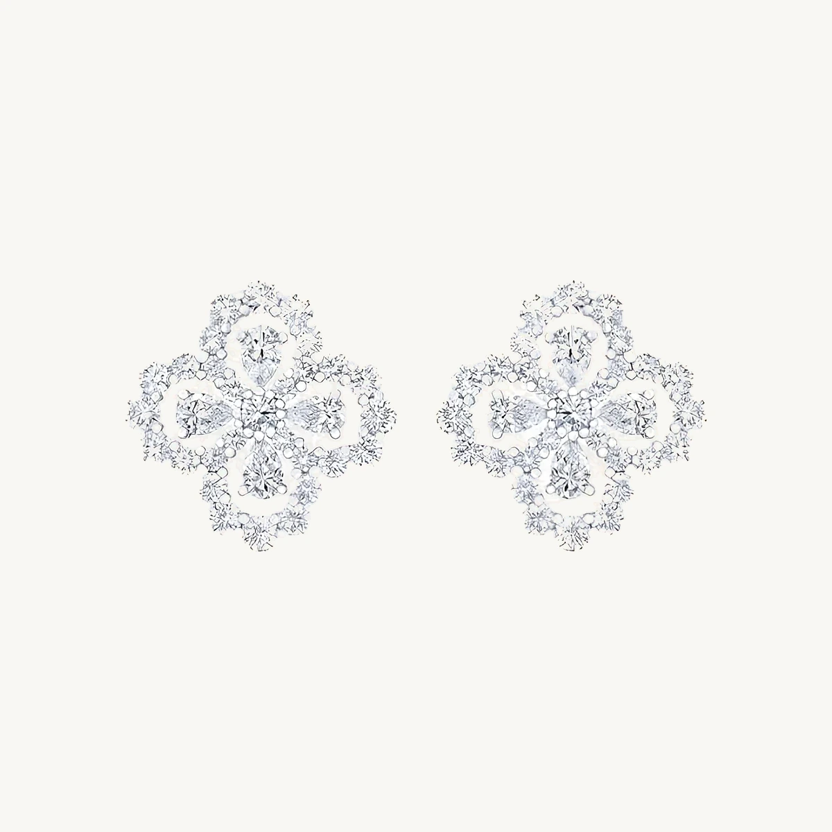 Clover Pavé Studs in 14k White Gold