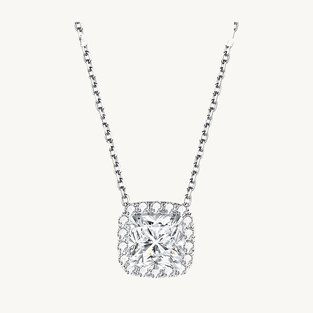 Cushion Halo Pendant in 14k White Gold