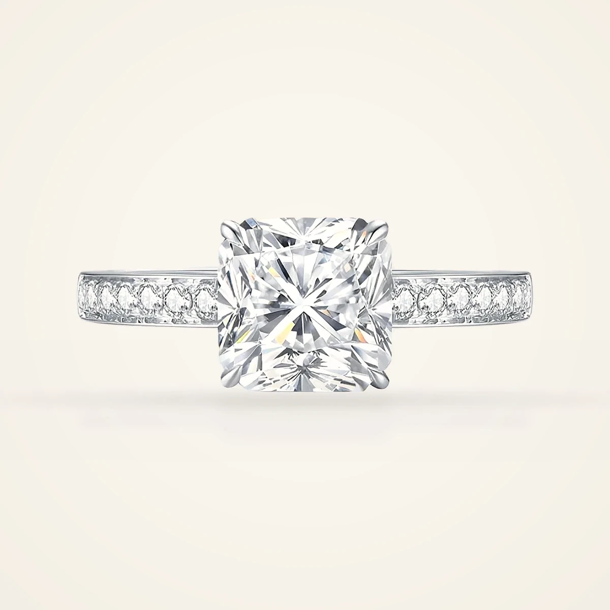 Cushion Pavé Solitaire Ring in 14k White Gold