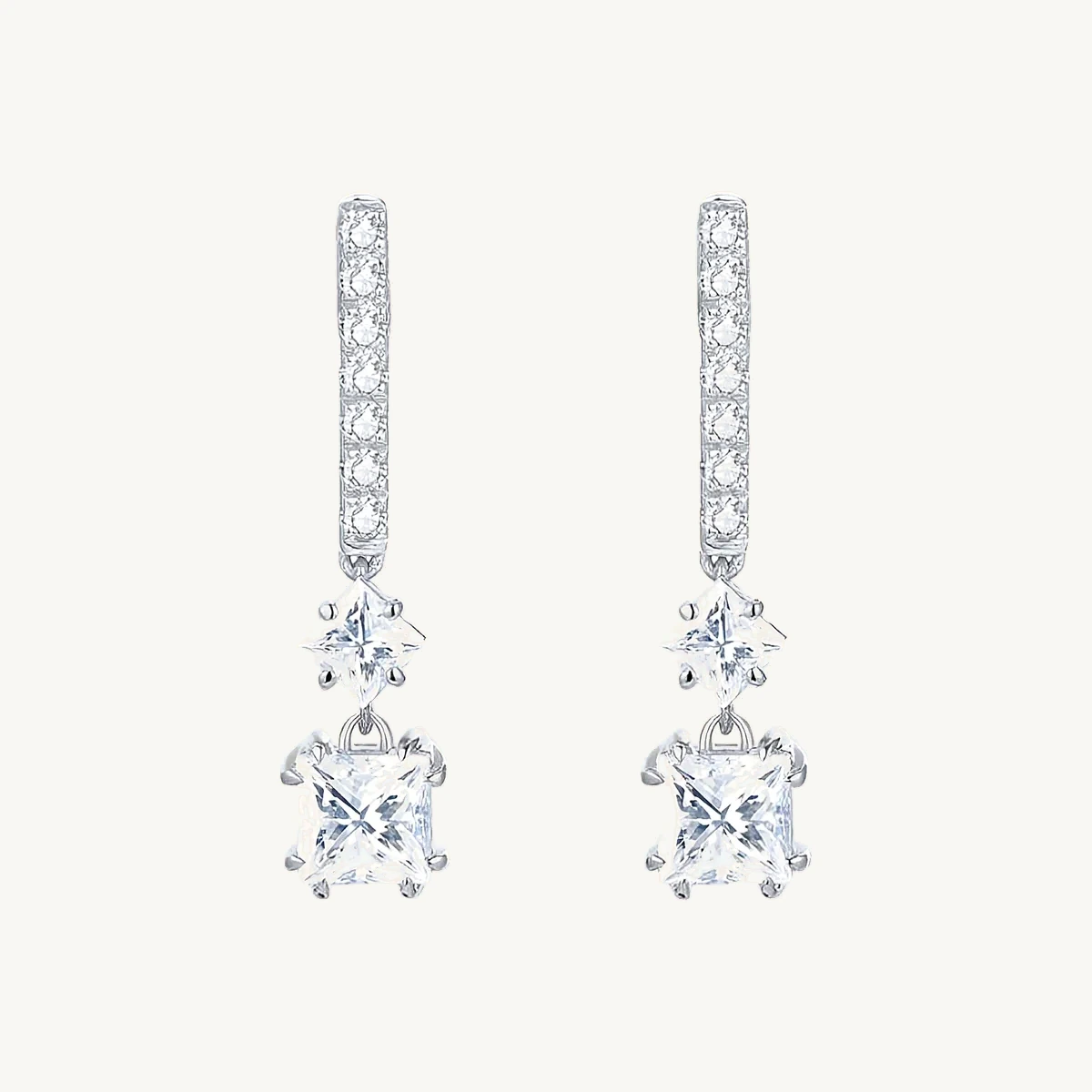 Double Princess Drop Earrings in 14k White Gold