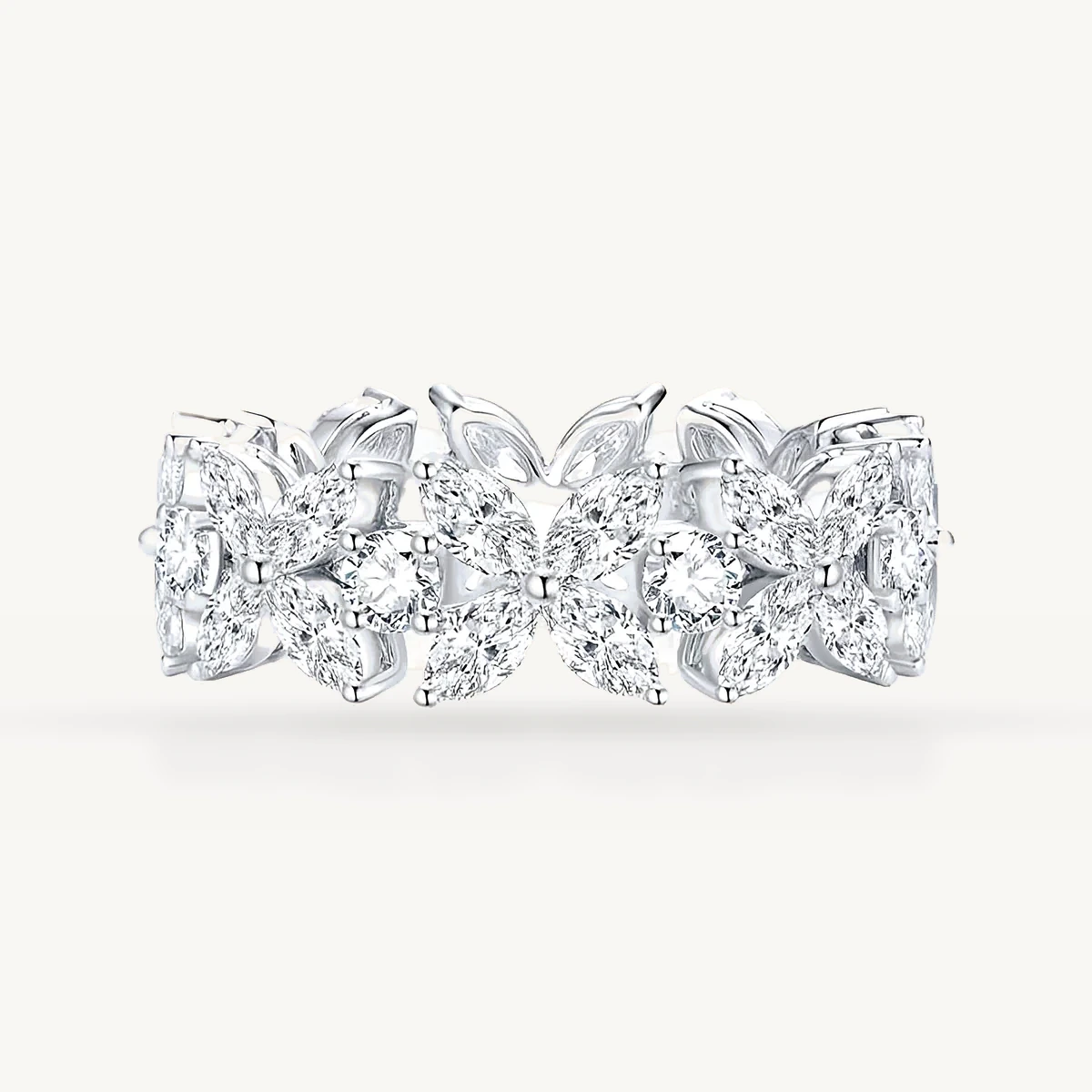Floral Cluster Band in 14k White Gold