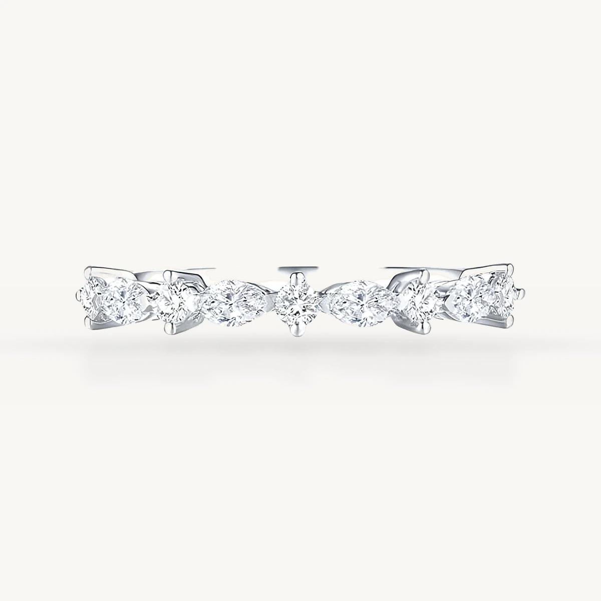 Marquise & Round Station Band in 14k White Gold