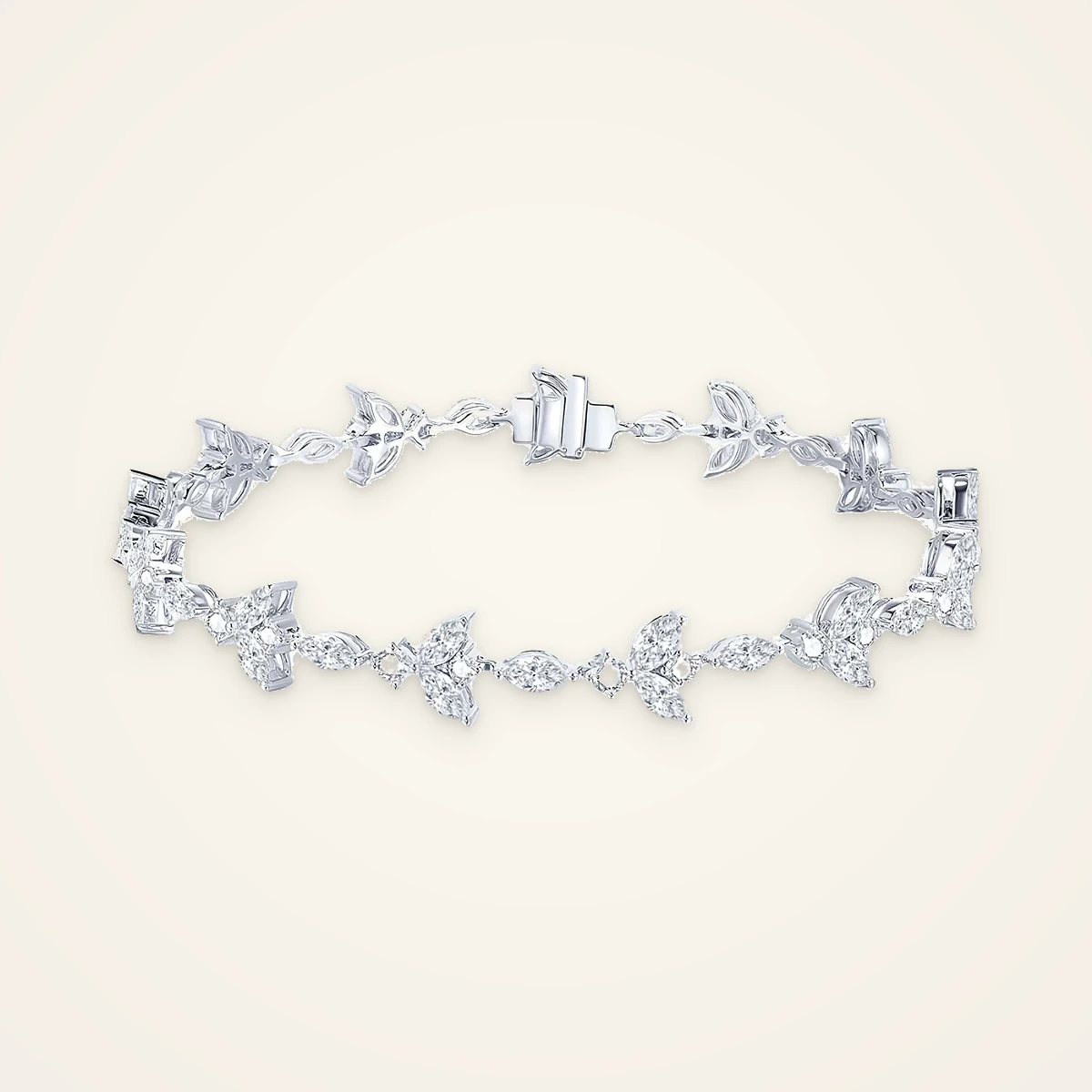 Marquise Floral Link Bracelet in 14k White Gold