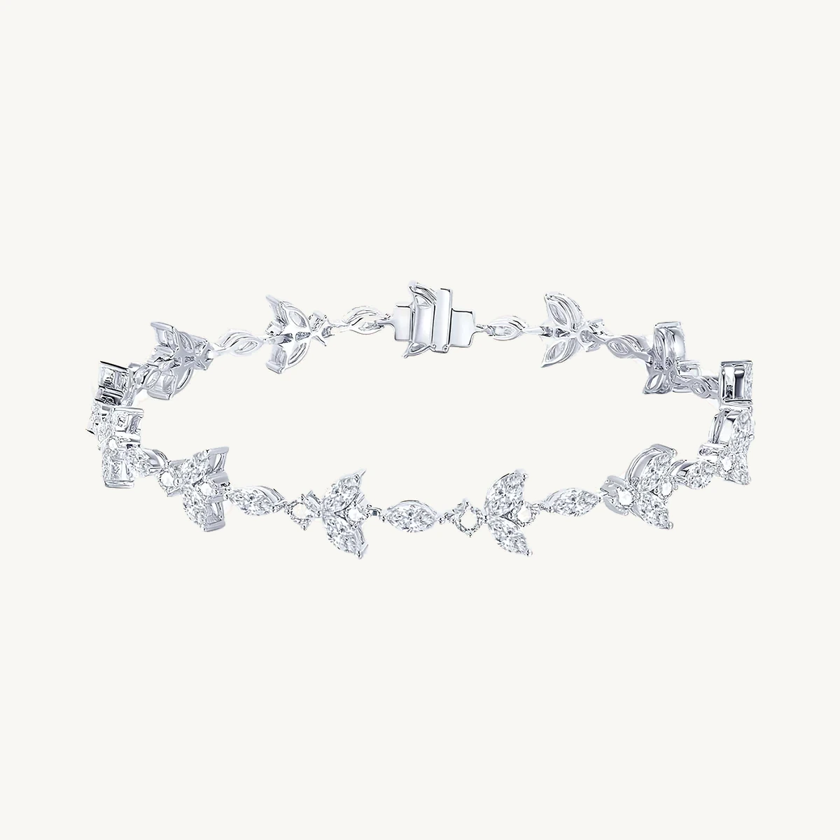 Marquise Floral Link Bracelet in 14k White Gold
