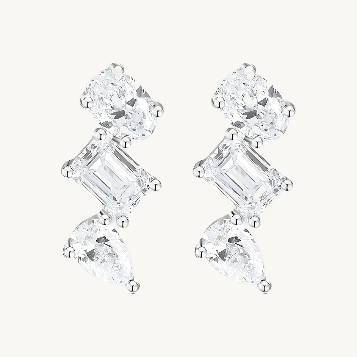 Mixed-Shape Climber Earrings in 14k White Gold