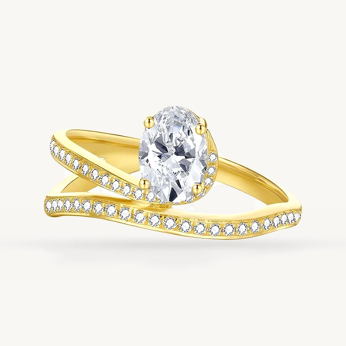 Oval Crossover Pavé Ring in 14k Yellow Gold