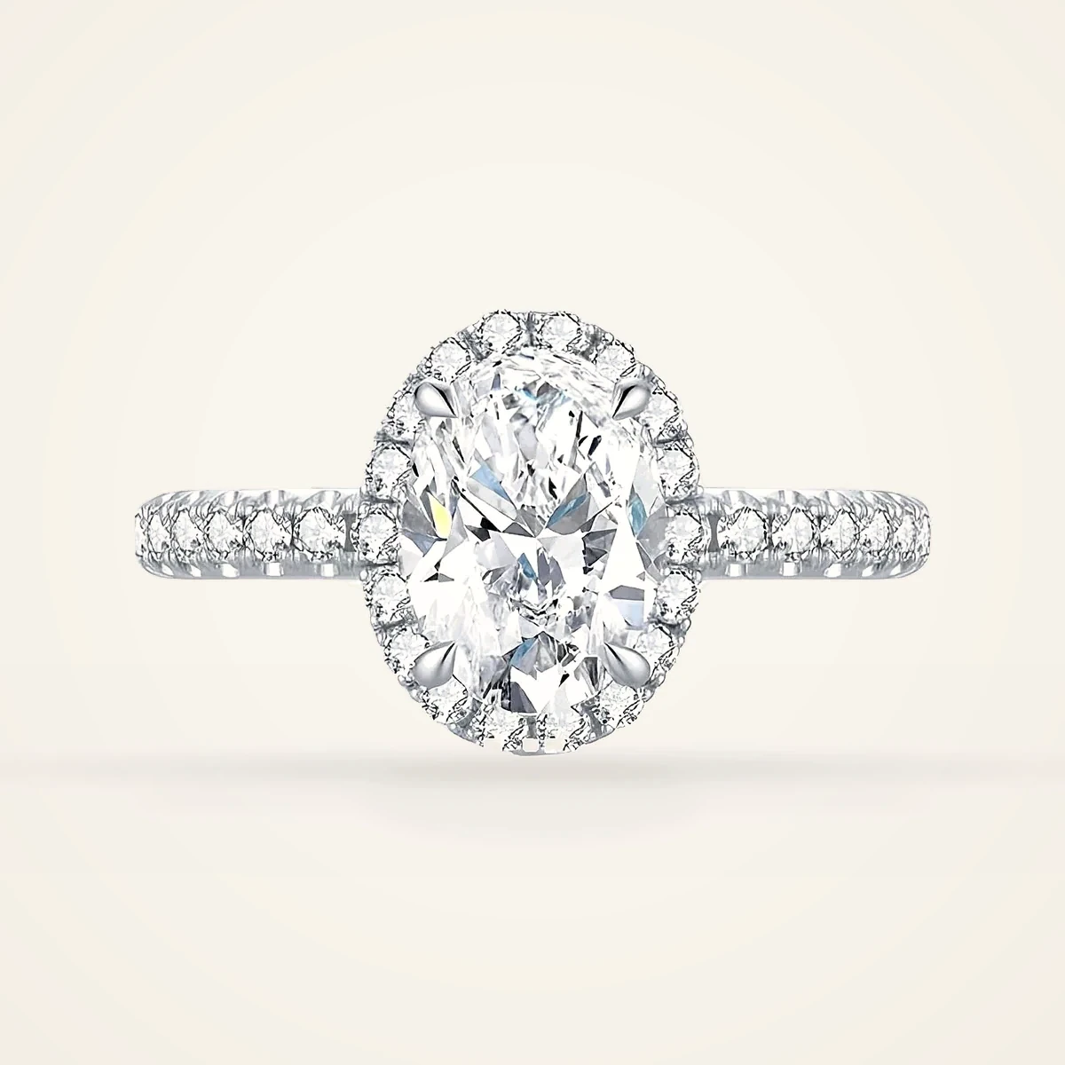 Oval Halo Pavé Ring in 14k White Gold