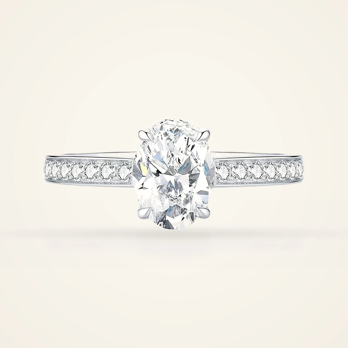 Oval Pavé Solitaire Ring in 14k White Gold