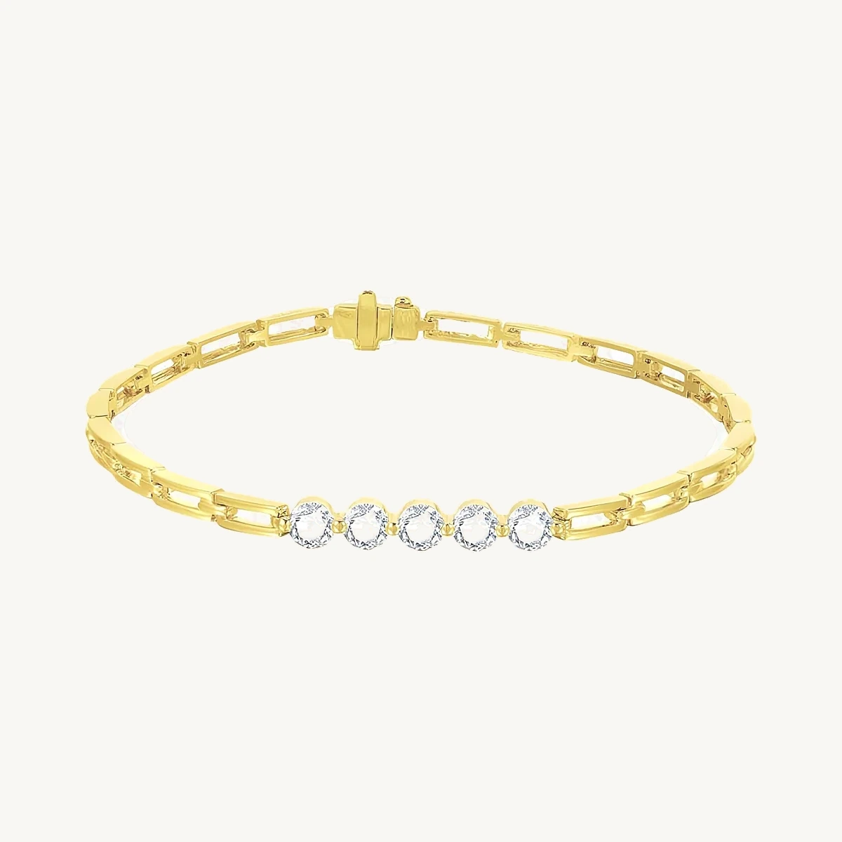 Paperclip Link Bracelet with Bezel Rounds in 14k Yellow Gold
