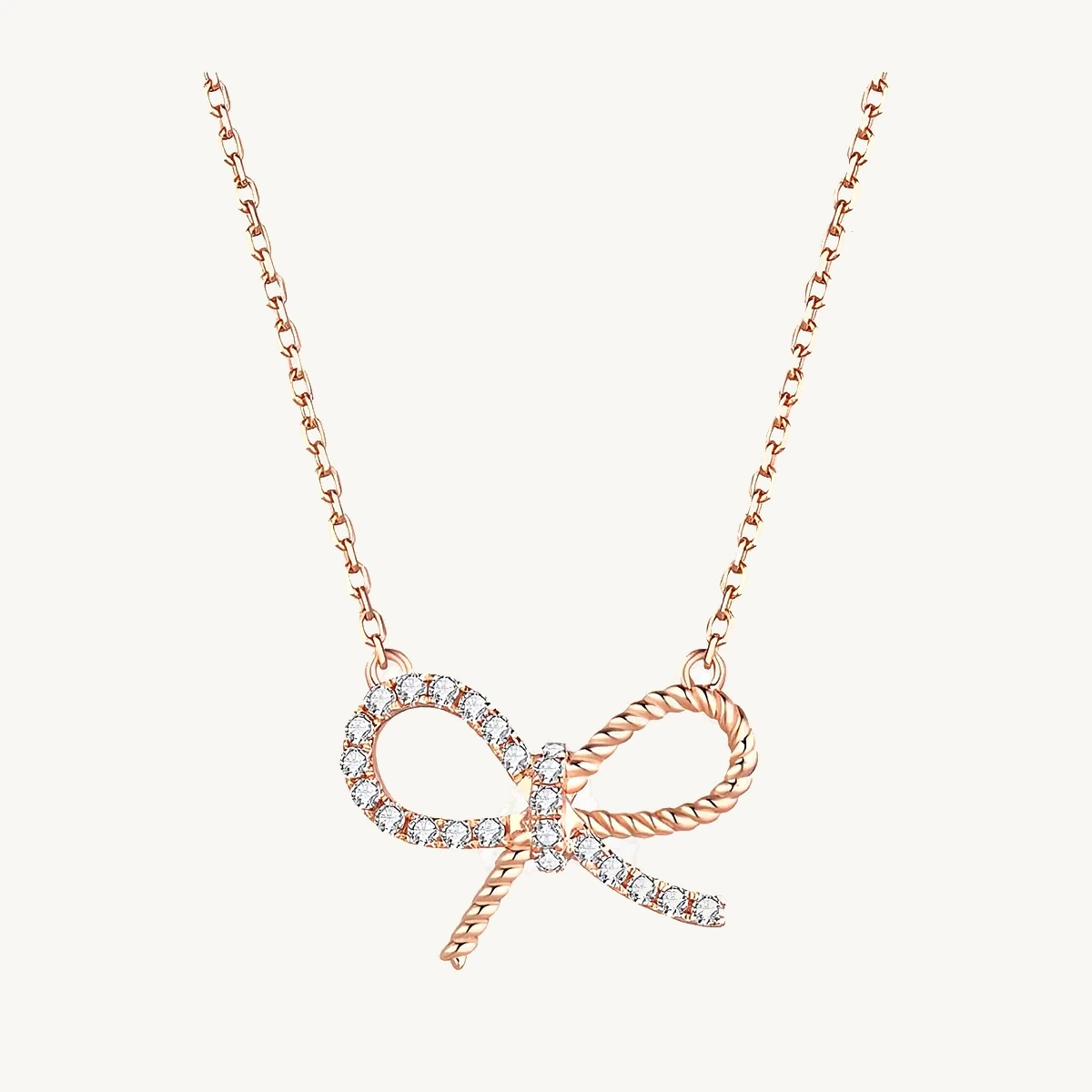 Pavé Bow Necklace in 14k Rose Gold