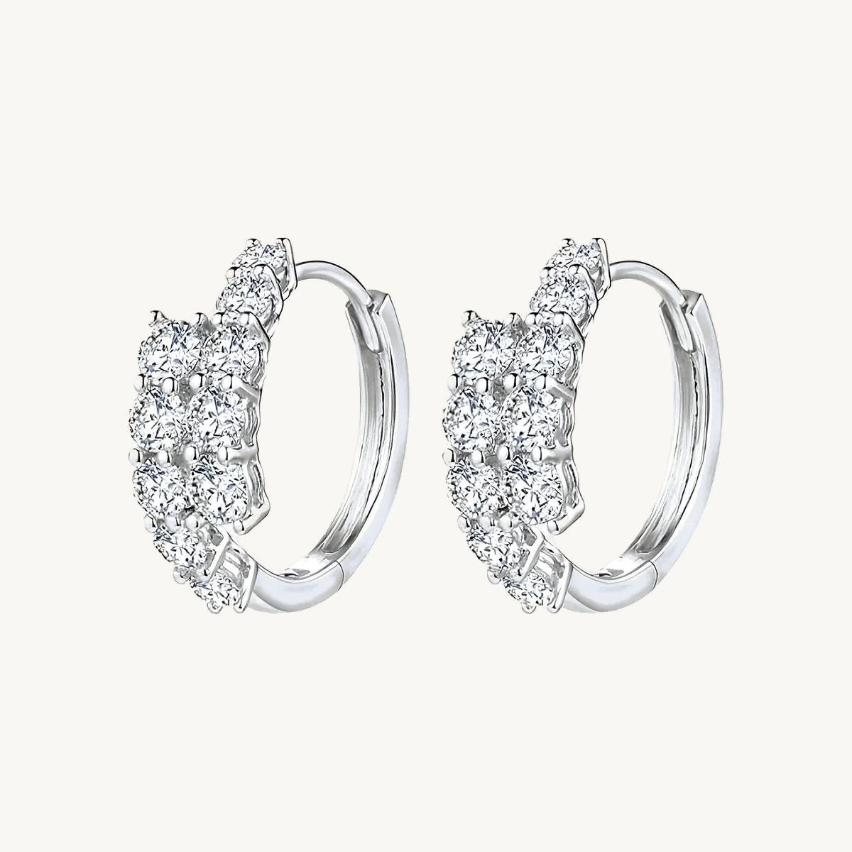 Pavé Cluster Huggie Hoops in 14k White Gold