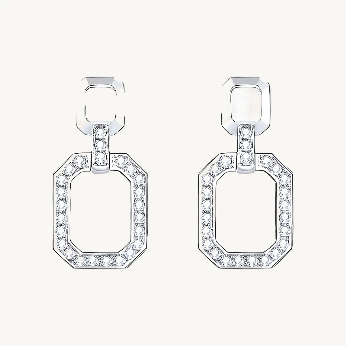 Pavé Octagon Frame Drop Earrings in 14k White Gold