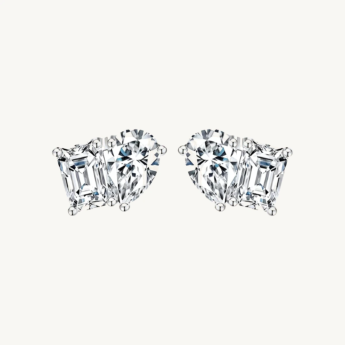 Pear & Emerald Toi et Moi Studs in 14k White Gold