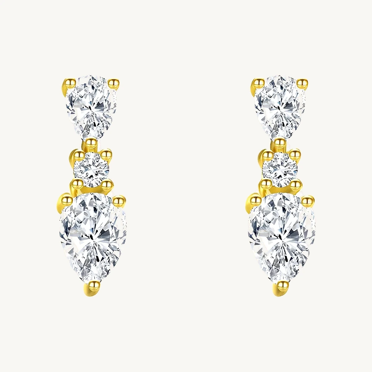 Pear & Round Drop Earrings in 14k Yellow Gold