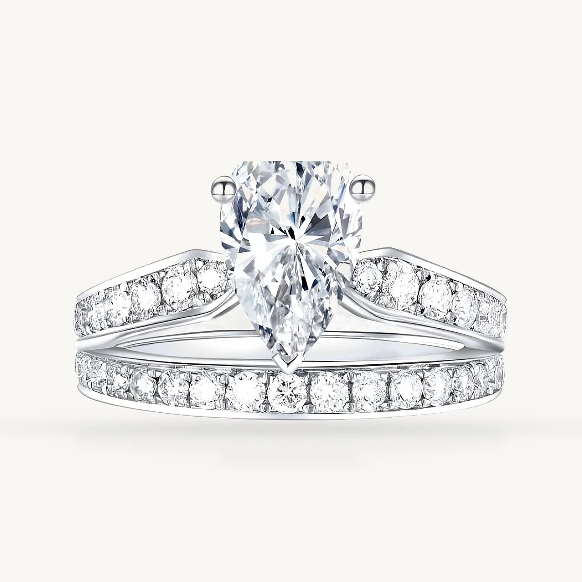 Pear Bridal Set with Pavé Band in 14k White Gold