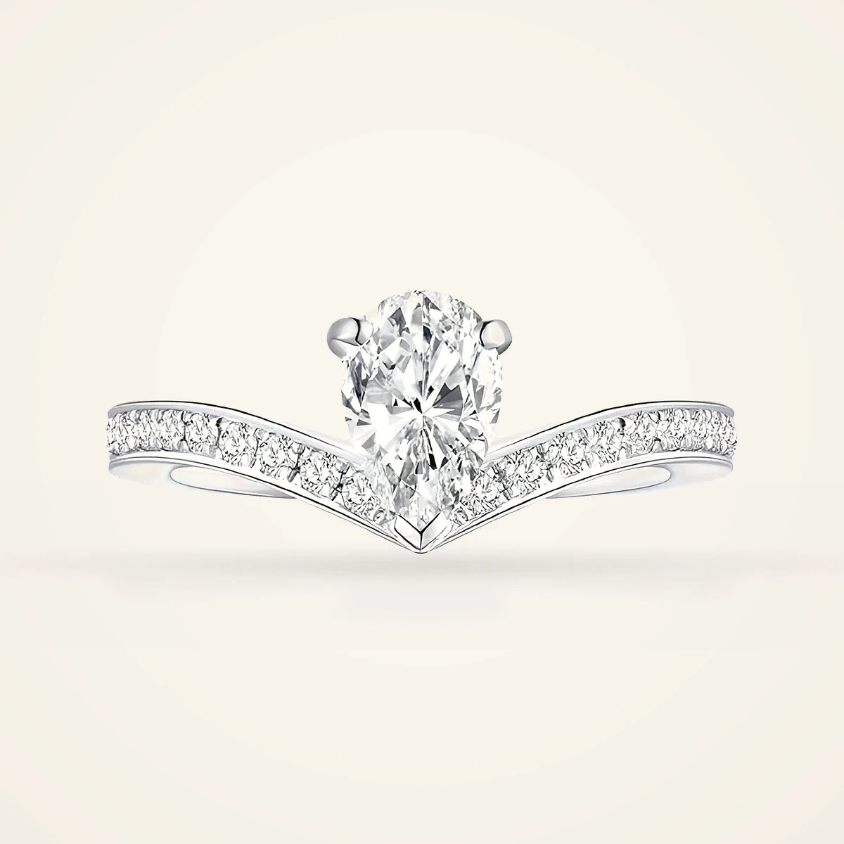 Pear Chevron Pavé Ring in 14k White Gold