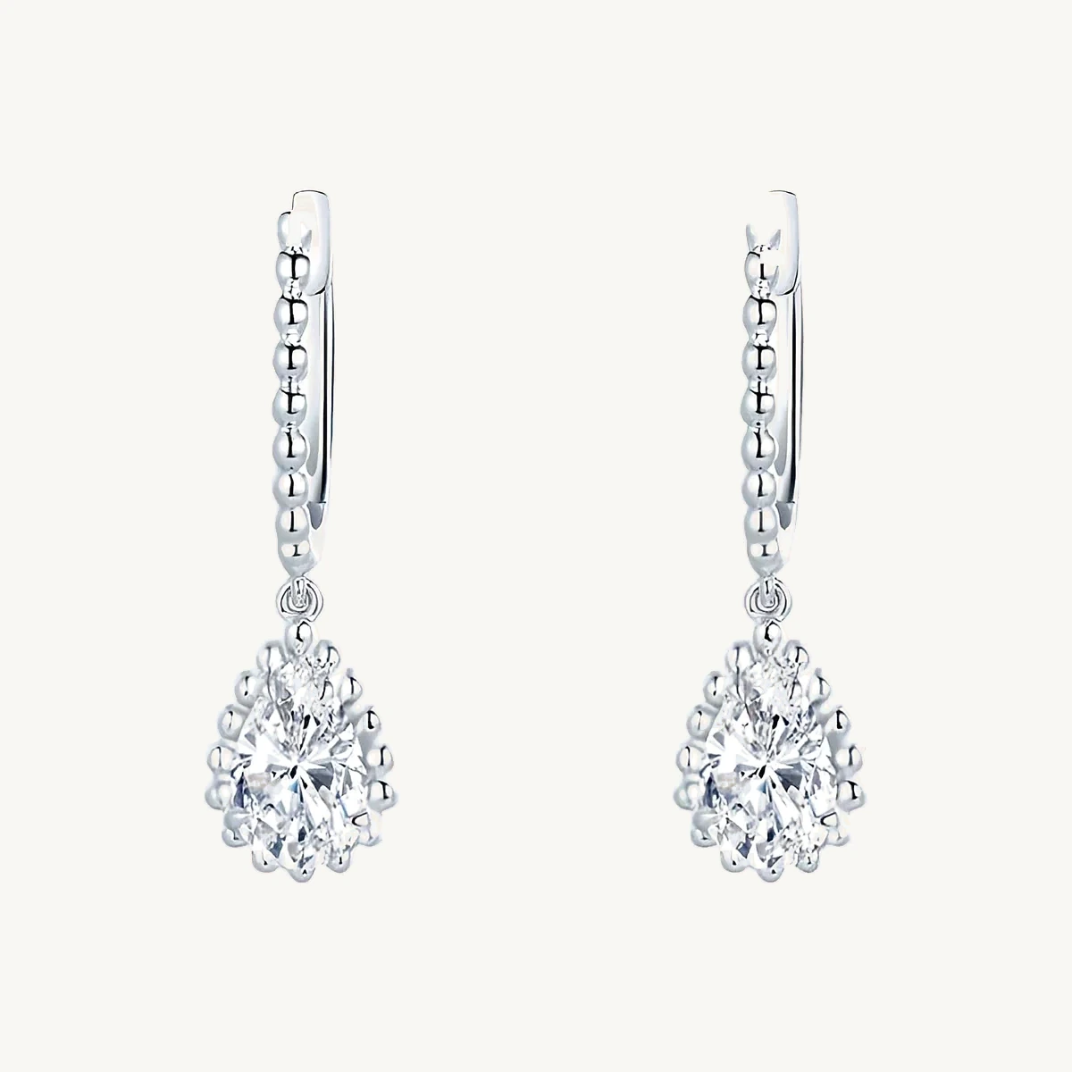 Pear Halo Drop Earrings in 14k White Gold