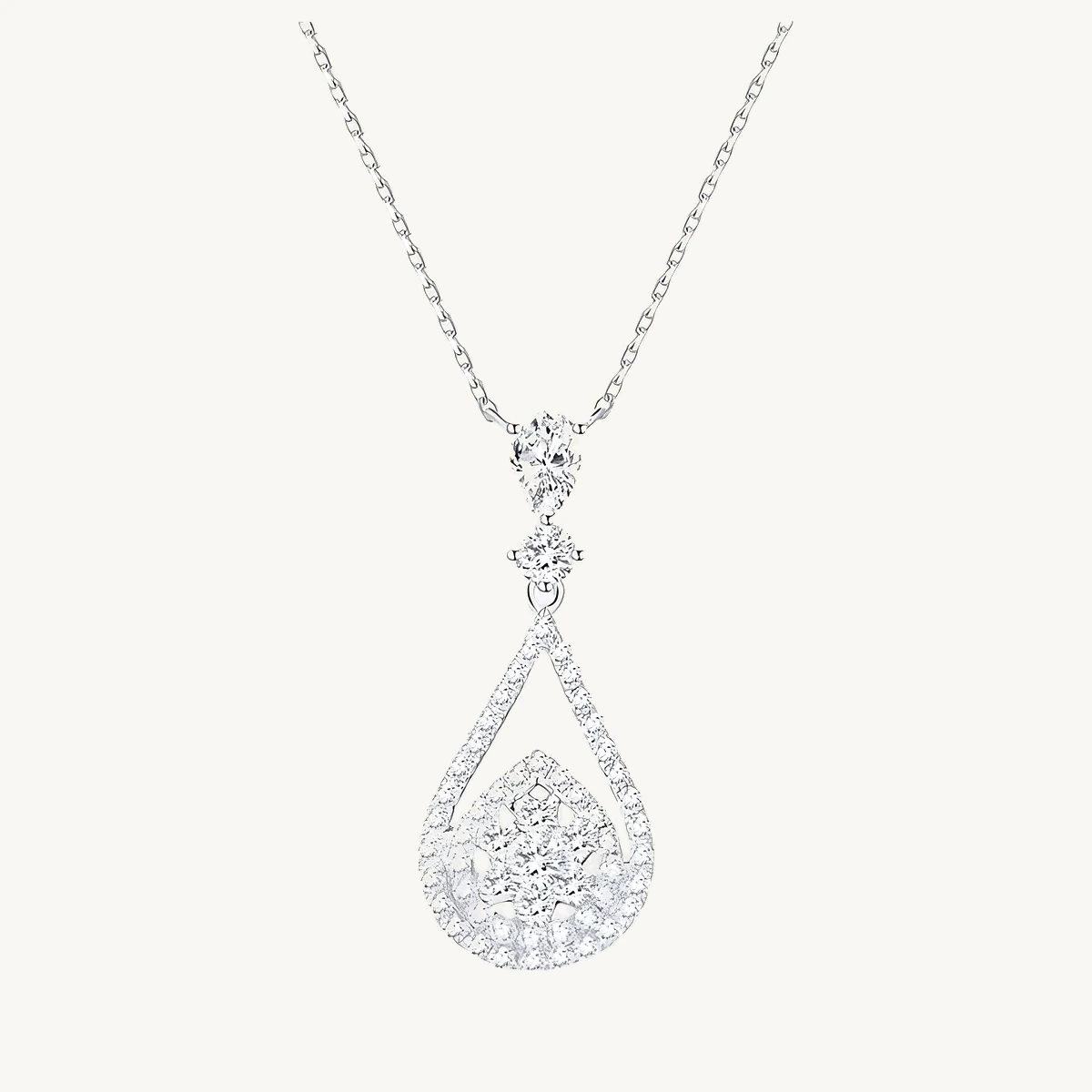 Pear Halo Drop Pendant in 14k White Gold