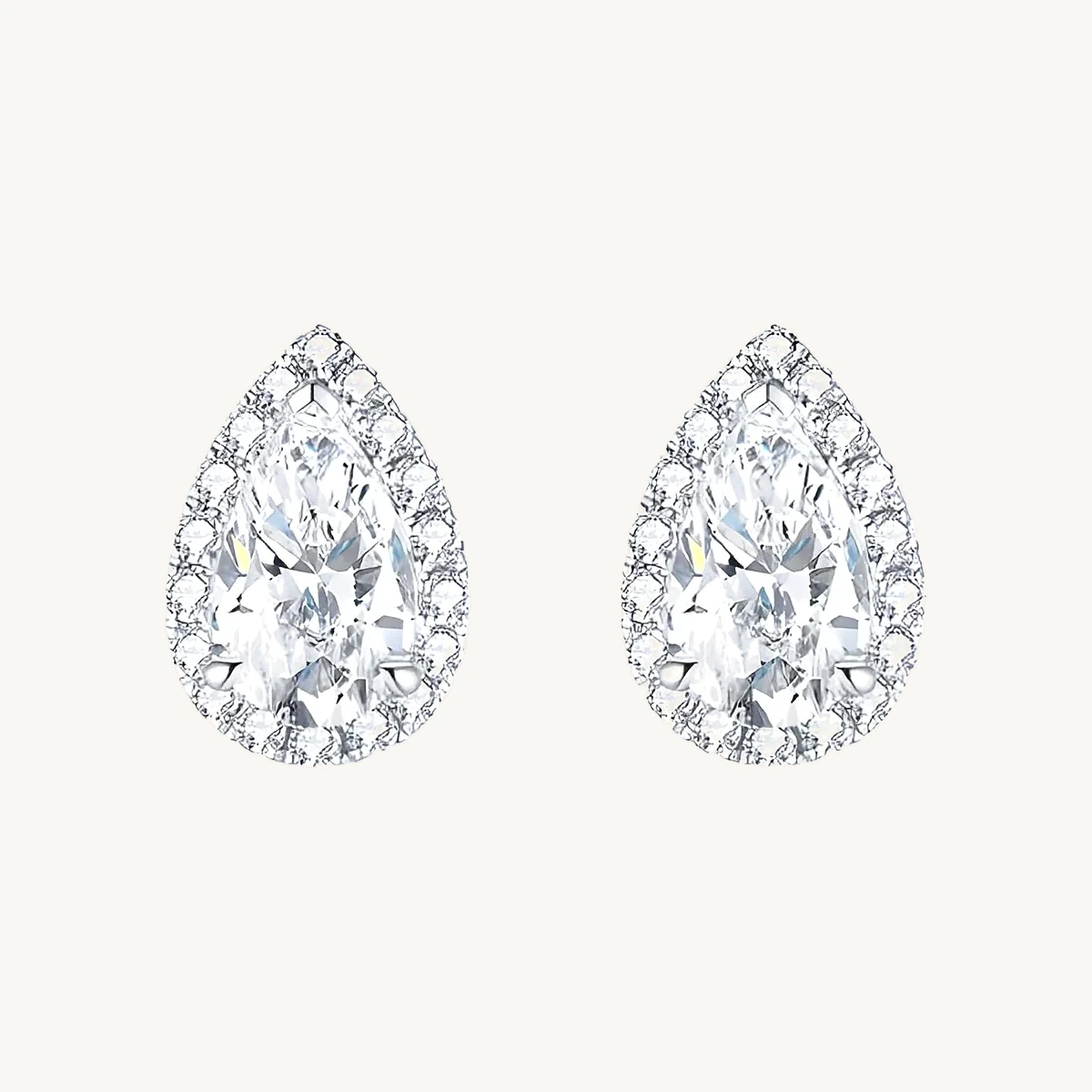 Pear Halo Stud Earrings in 14k White Gold