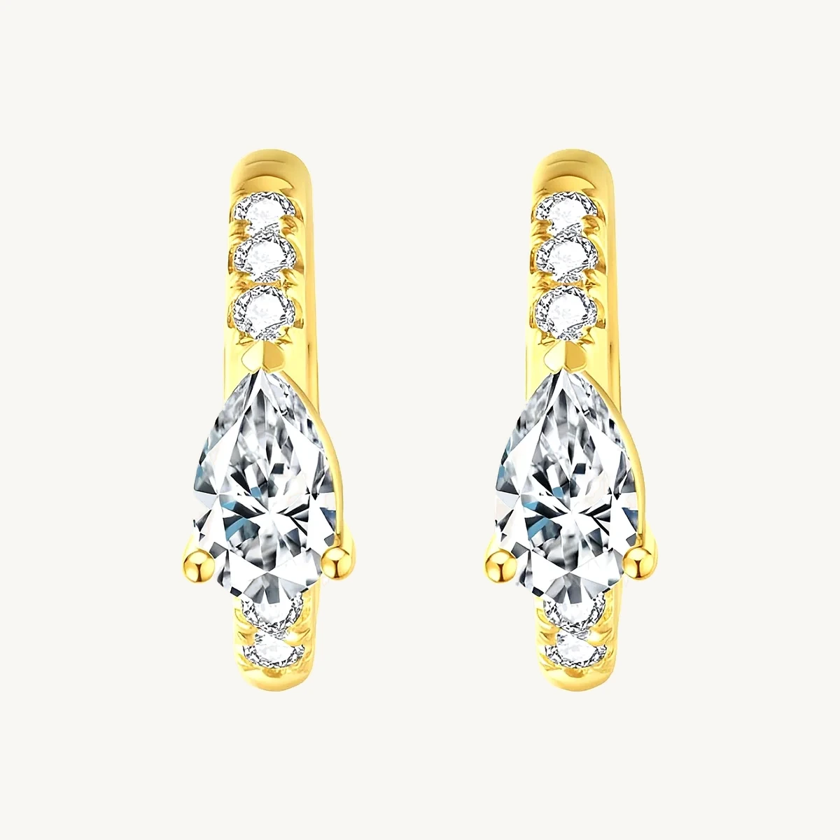 Pear Pavé Huggie Drops in 14k Yellow Gold