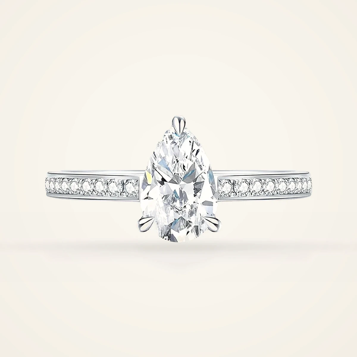 Pear Pavé Solitaire Ring in 14k White Gold