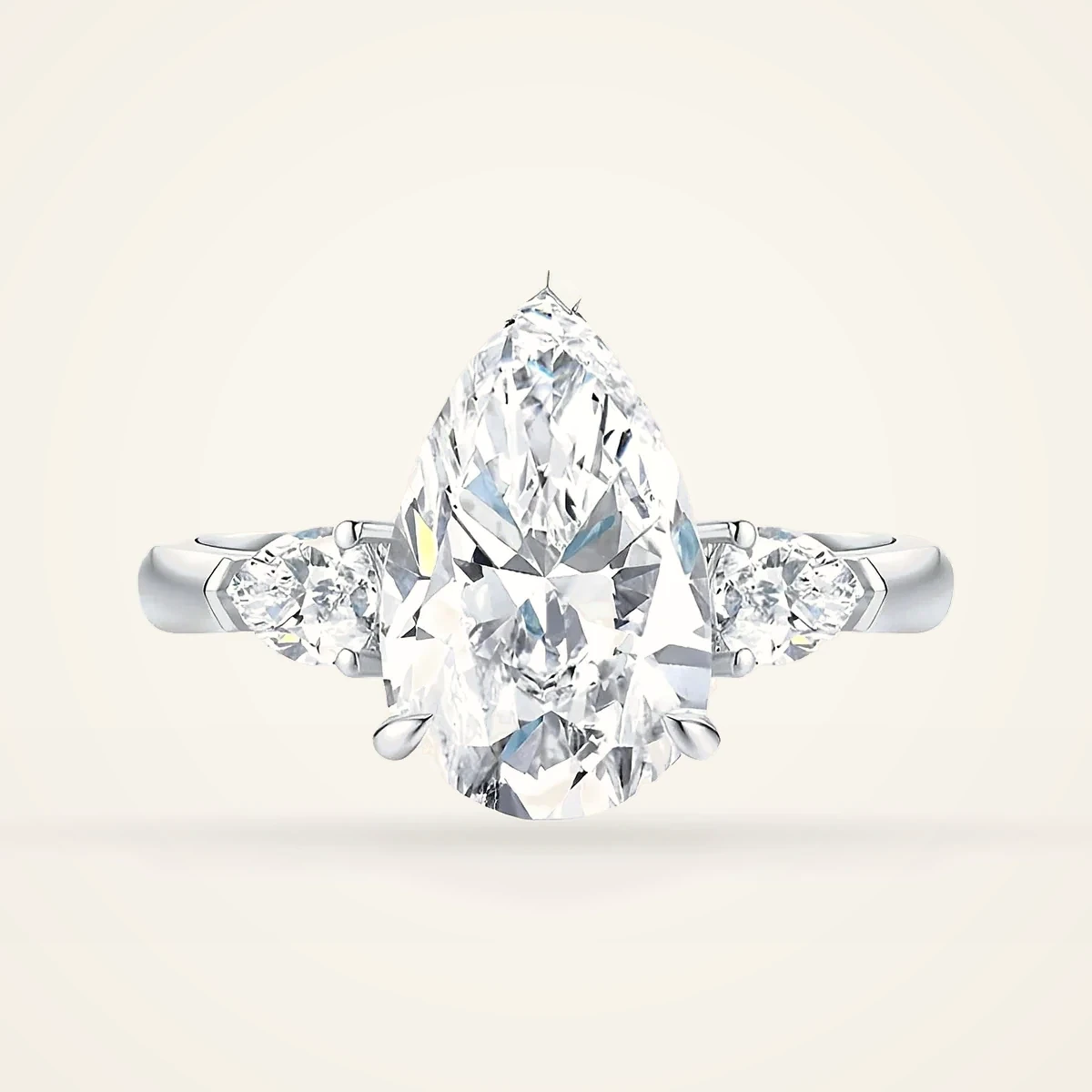 Pear Three Stone Ring in 14k White Gold