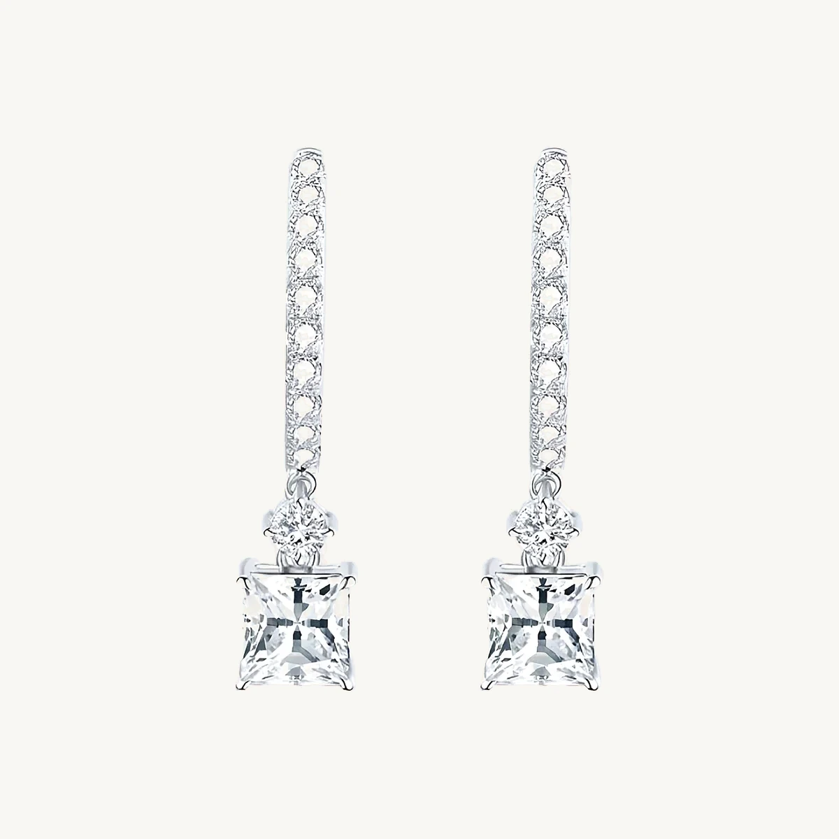 Princess Drop Pavé Hoop Earrings in 14k White Gold