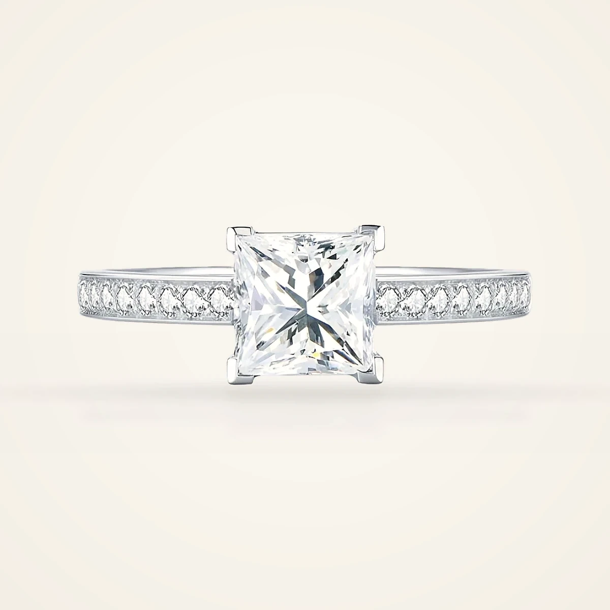 Princess Pavé Solitaire Ring in 14k White Gold