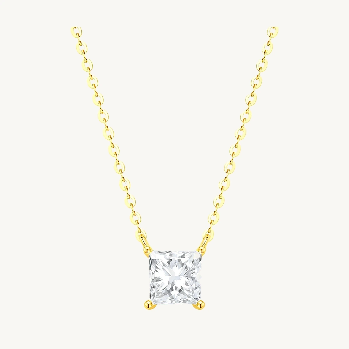 Princess Solitaire Necklace in 14k Yellow Gold