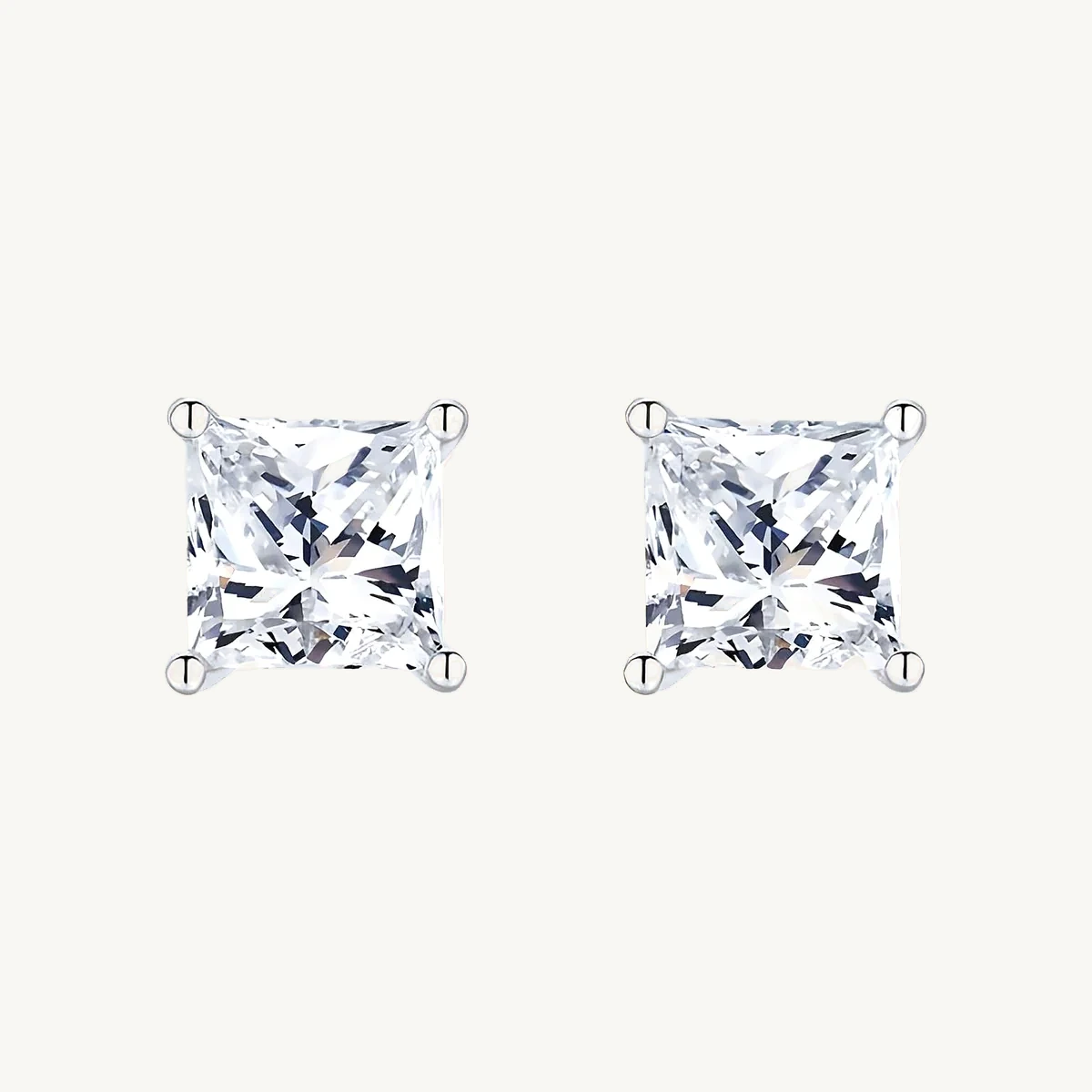 Princess Stud Earrings in 14k White Gold