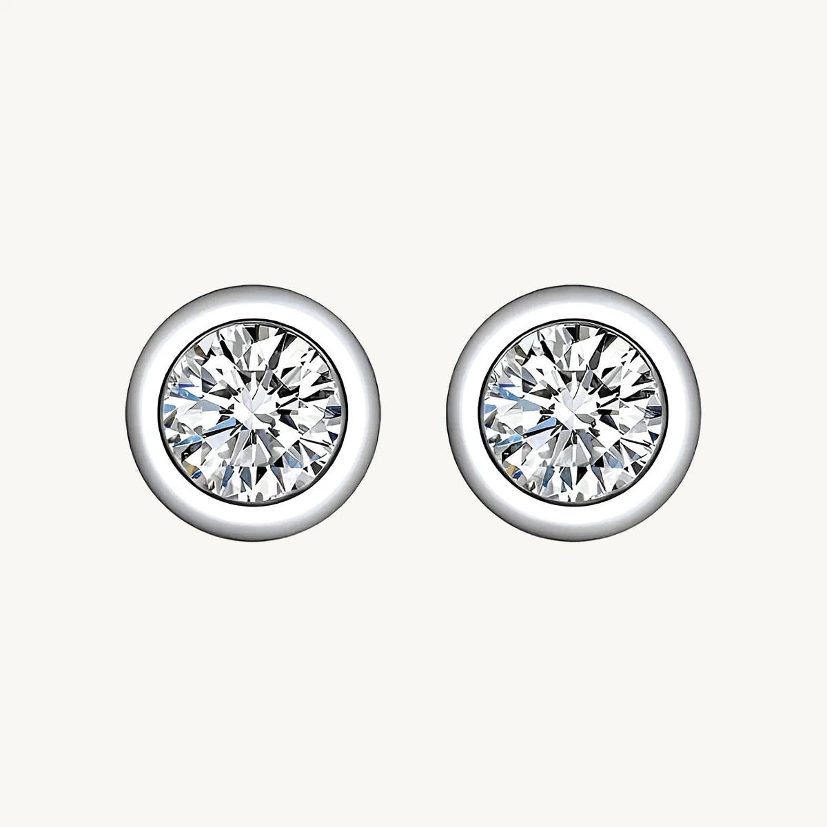 Round Bezel Stud Earrings in 14k White Gold