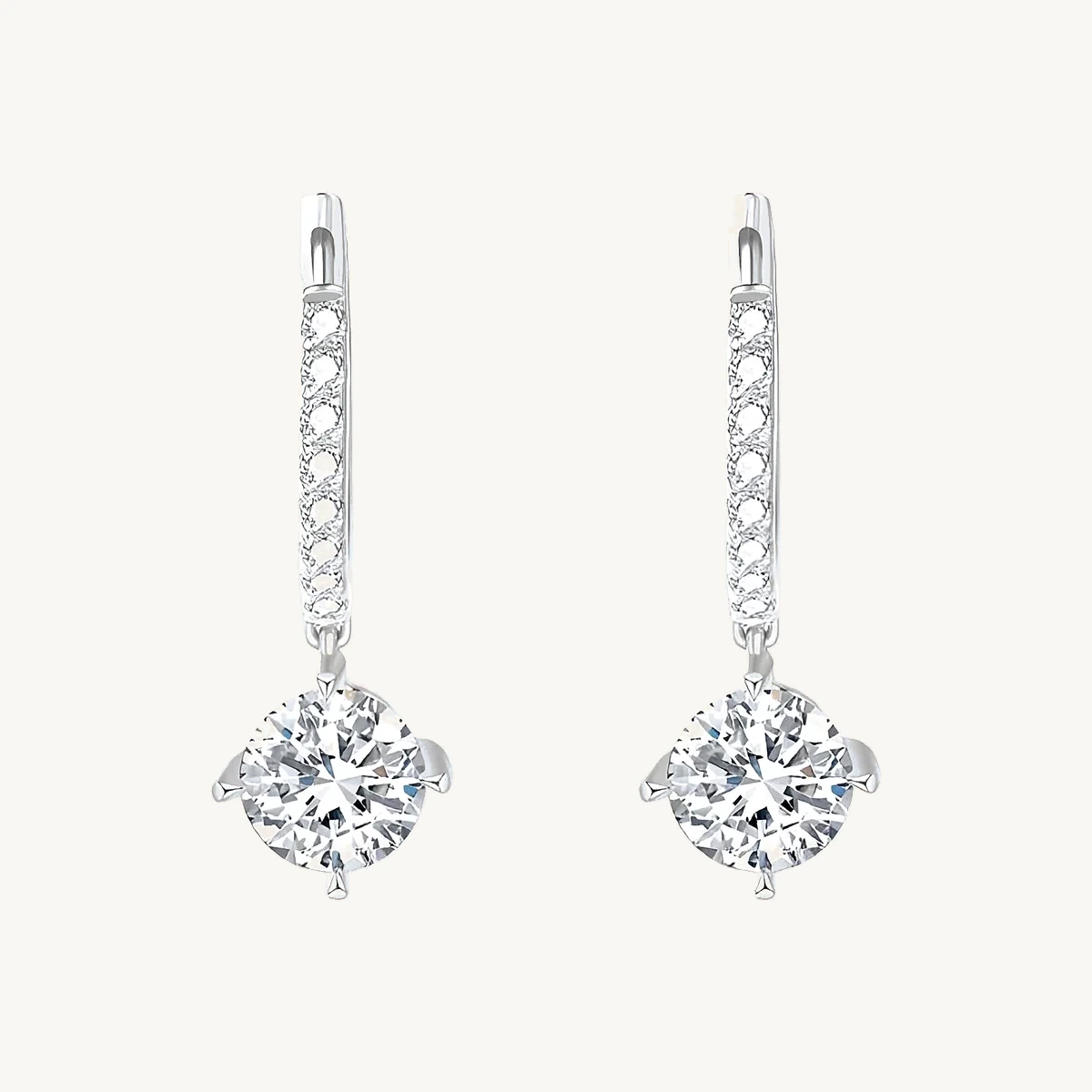 Round Drop Pavé Hook Earrings in 14k White Gold
