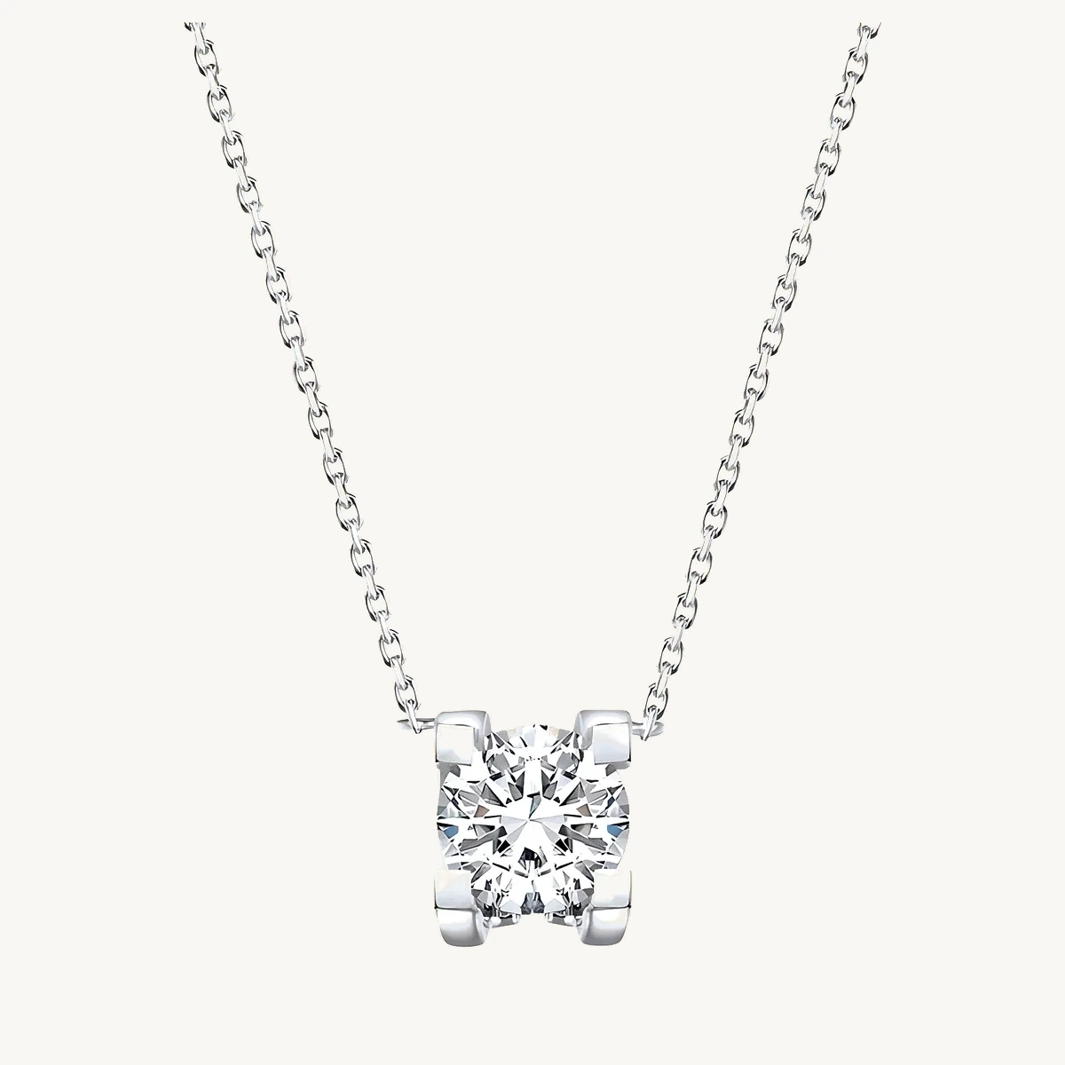 Round Four-Prong Solitaire Necklace in 14k White Gold
