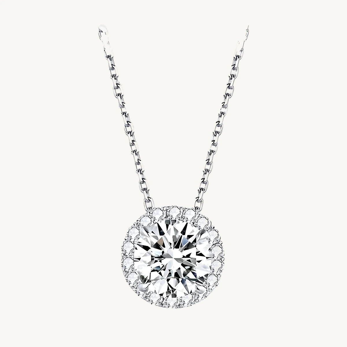 Round Halo Pendant in 14k White Gold