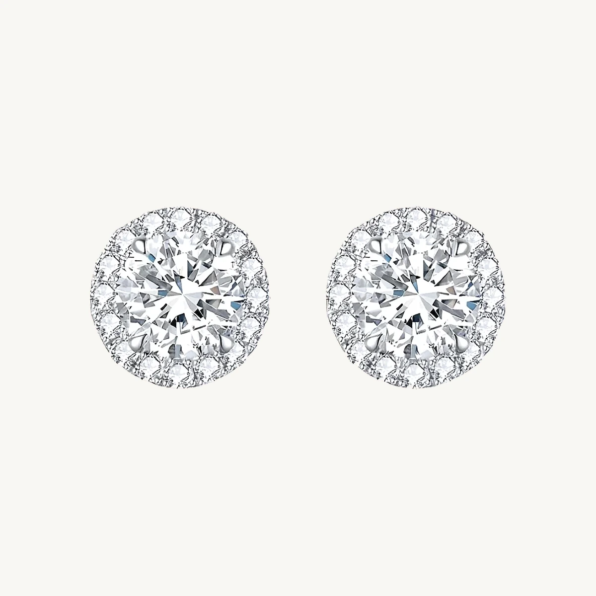 Round Halo Stud Earrings in 14k White Gold