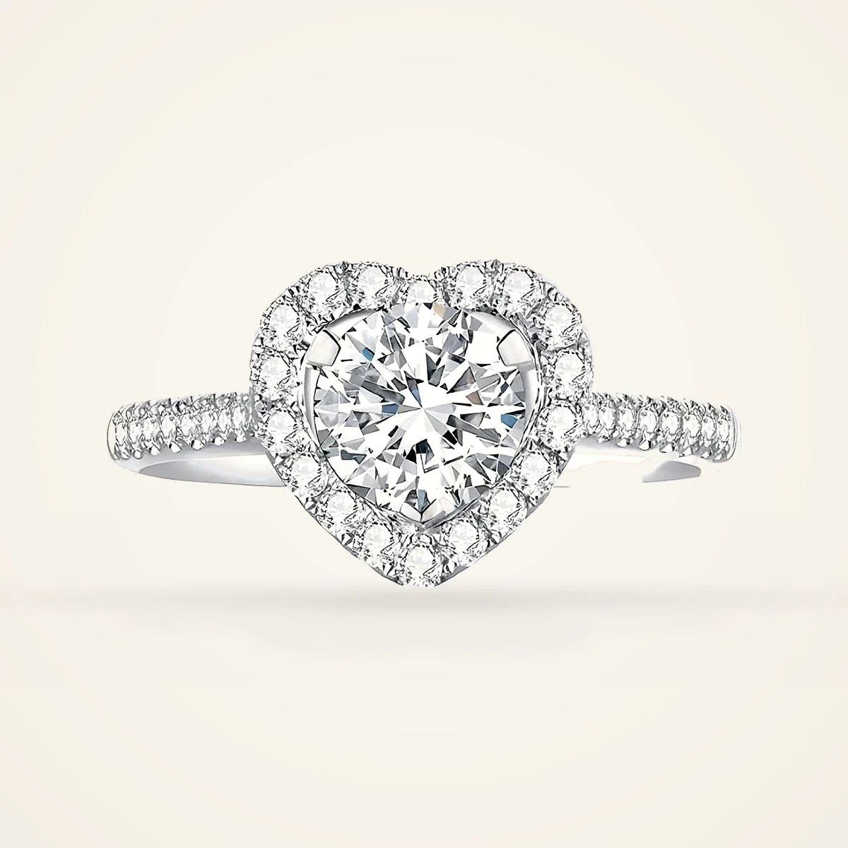 Round Heart-Halo Pavé Ring in 14k White Gold