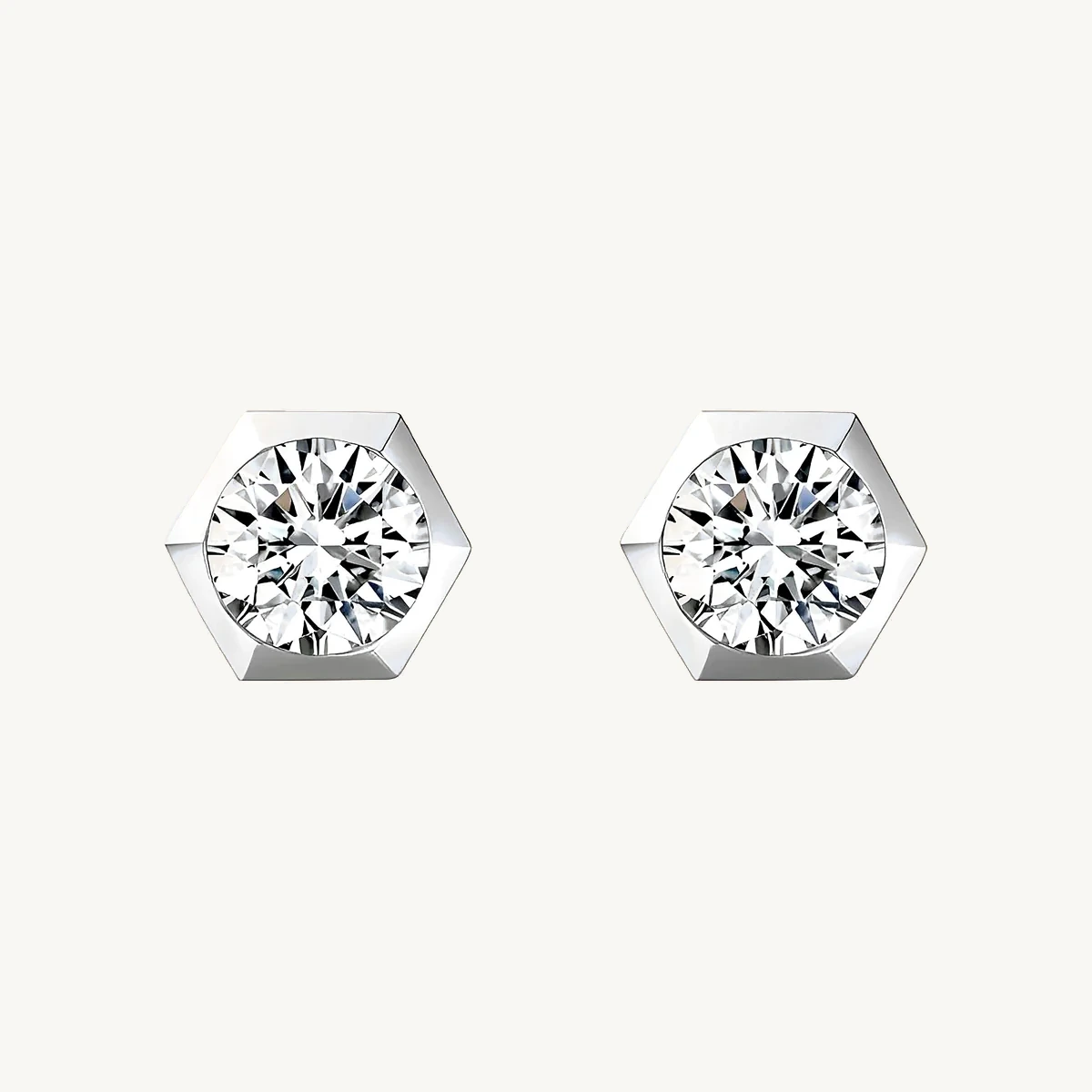 Round Hexagon Bezel Studs in 14k White Gold