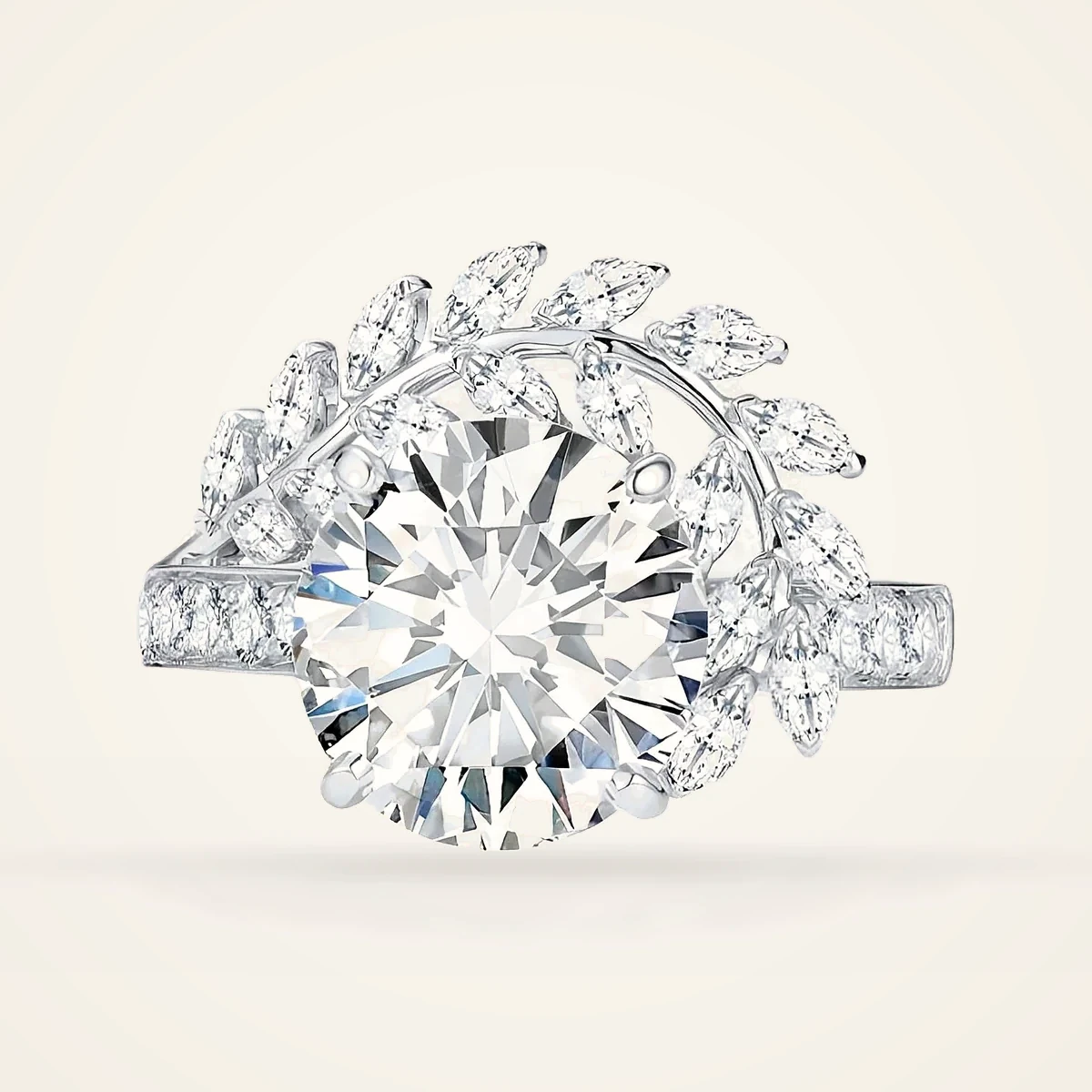 Round Laurel Vine Ring in 14k White Gold